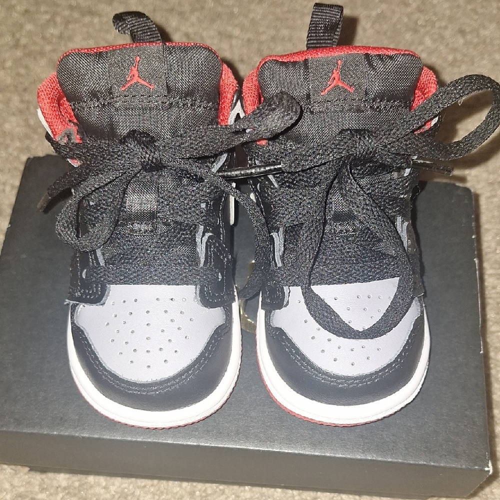 Jordan Kids Black and Red High-Top Sneakers